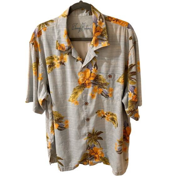 Tommy Bahama Men's Silk Hawaiian Shirt Light Blue Yellow, size XL - Picture 1 of 7